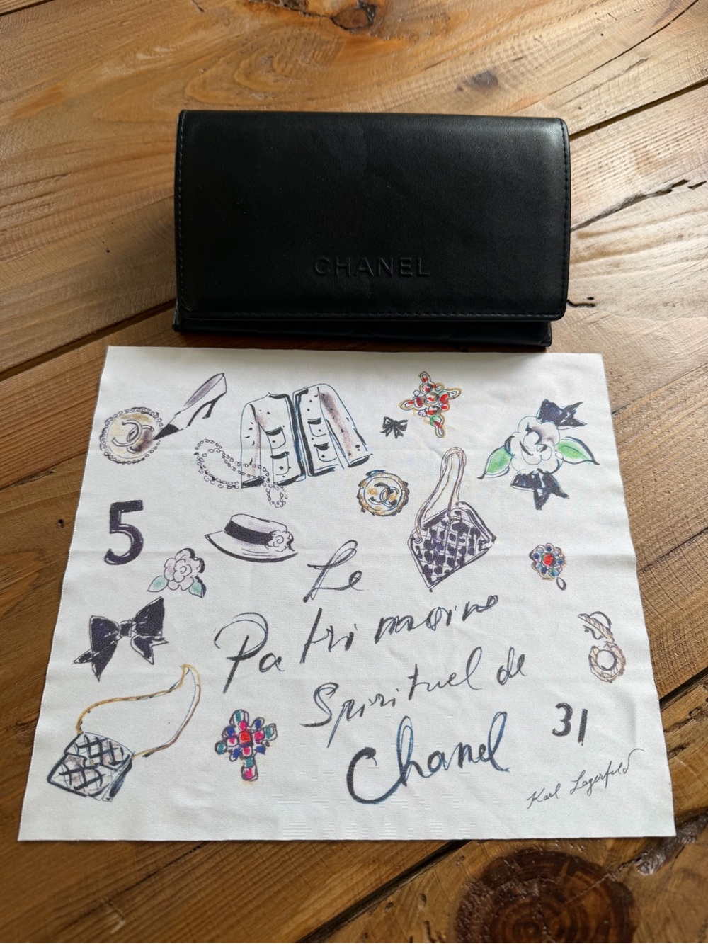 CHANEL Black Leather Sunglasses Case with Embossed Logo - Foldover Style
